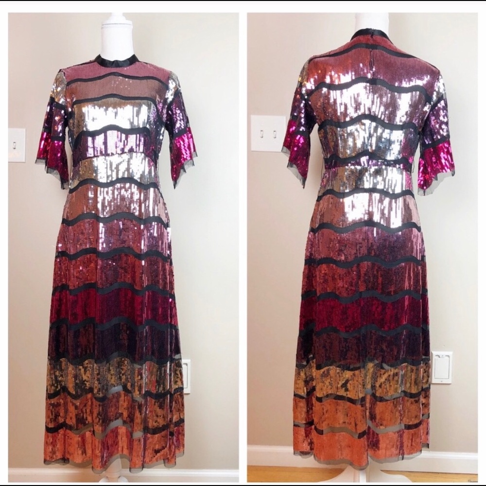 NWT. Zara Sequin Multi Colored Midi Dress. Size XS
